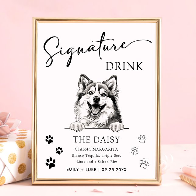 Affiche Signature Mariage de Chien Pomsky Signet boisson (Créateur téléchargé)