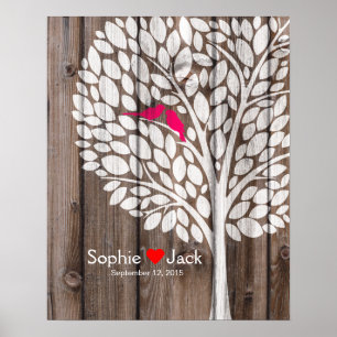 Affiche signature mariage guest book arbre rose