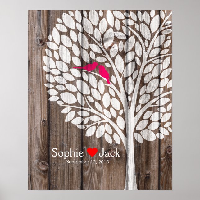Affiche signature mariage guest book arbre rose (Devant)