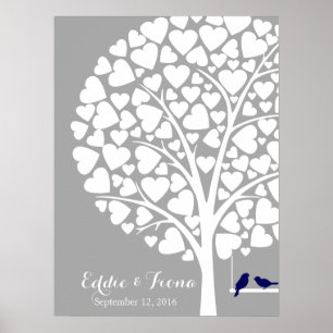 Affiche signature mariage guest book tree bird marine