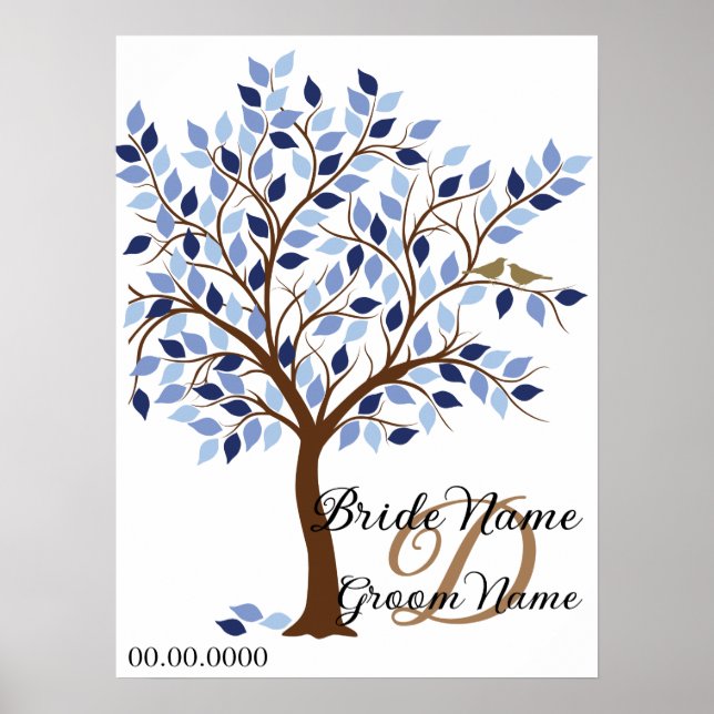 Affiche Signature Mariage Guest Book Tree, en Blues. (Devant)