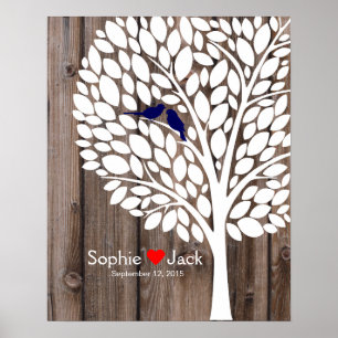 Affiche signature mariage guest book tree marine blue wood