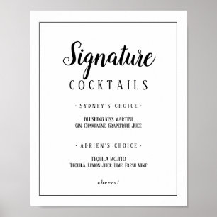 Affiche Signature minimaliste simple Cocktails Panneau de 