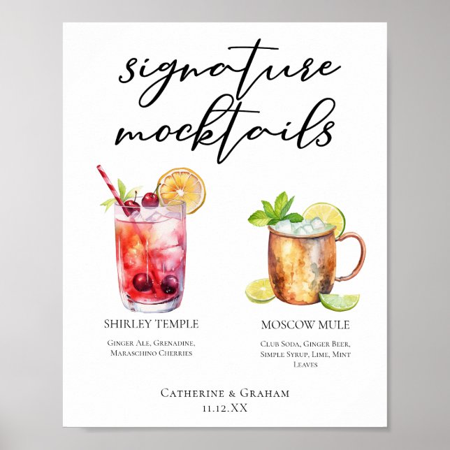 Affiche Signature Mocktails Boissons d'été Menu Mariage (Devant)