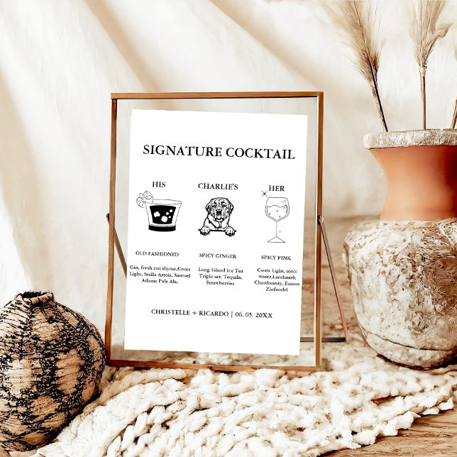 Affiche Signature moderne Cocktail Boire Bar Mariage Panne (Créateur téléchargé)