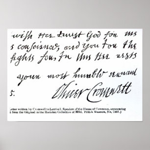 Affiche Signature Oliver Cromwell, à partir de manuscrits