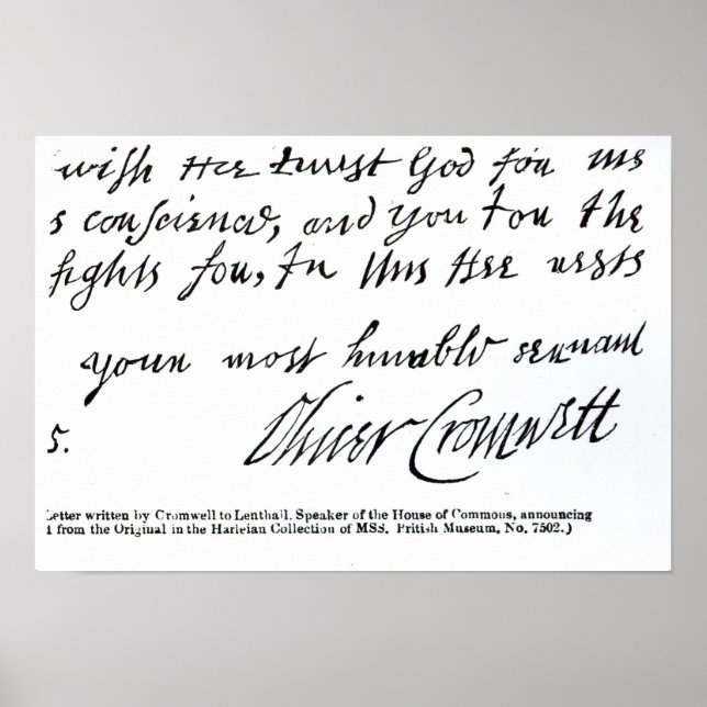 Affiche Signature Oliver Cromwell, à partir de manuscrits (Devant)