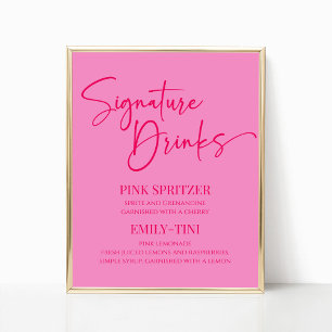 Affiche Signature rose-chaud Signet de fête des boissons