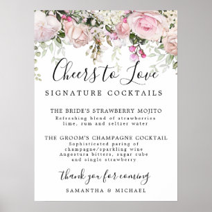 Affiche Signature rose Floral Cocktails Bar Mariage Pannea