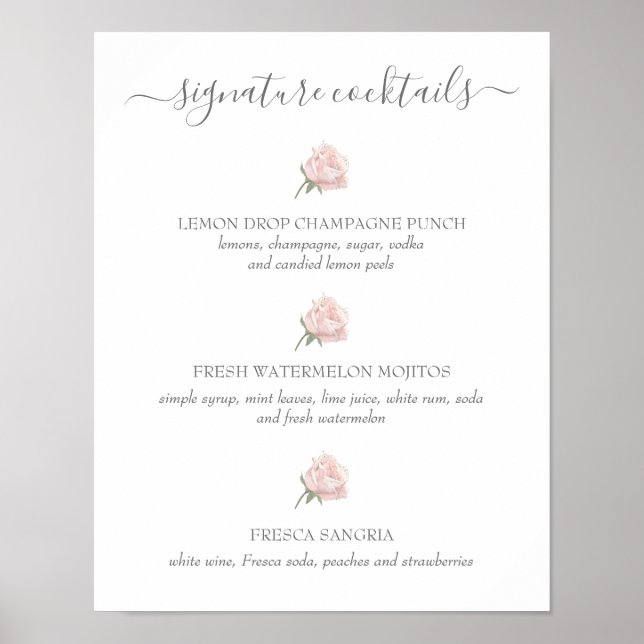 Affiche Signature rose Hannah Cocktails Signal Mariage (Devant)