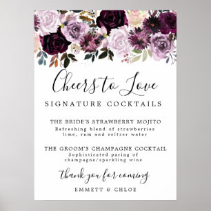 Affiche Signature rose violet Cocktails Signal Mariage