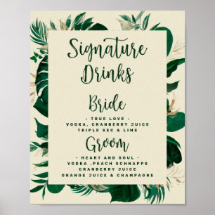 Affiche Signature Tropical Boissons Mariage Bar Menu Signe