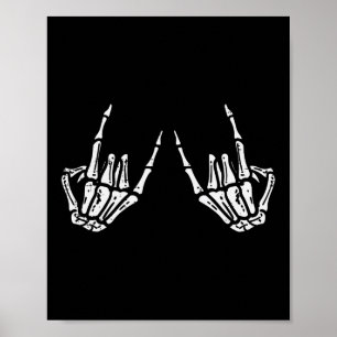 Affiche SIGNE À MAIN Rocker Rock Squelette Retro Halloween