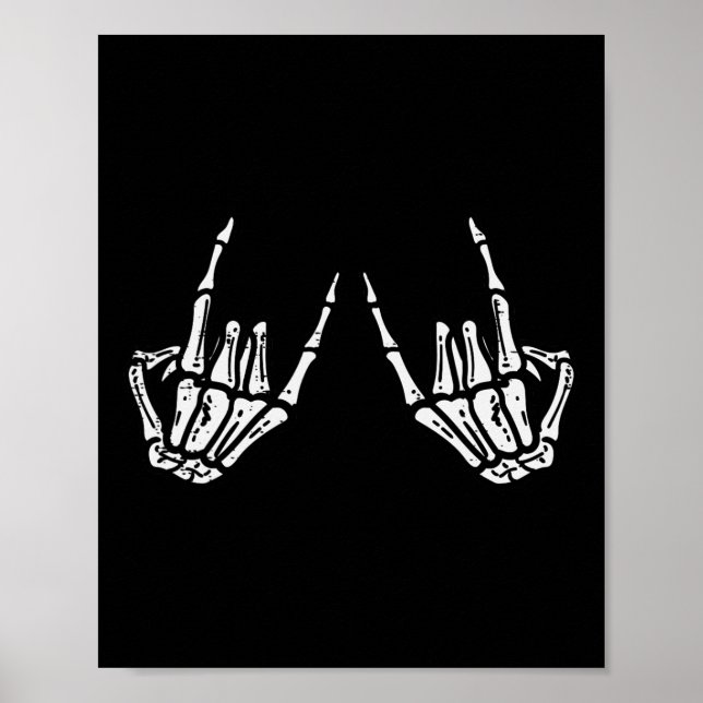 Affiche SIGNE À MAIN Rocker Rock Squelette Retro Halloween (Devant)