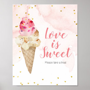 Affiche Signe Amour Sucré Glace Rose et Or