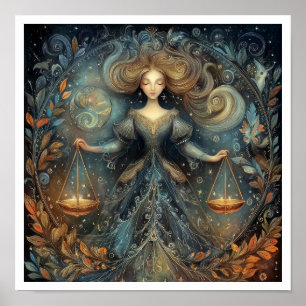 Affiche Signe astrologique de la Balance Zodiaque Céleste