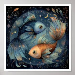Affiche Signe astrologique Poissons Zodiaque Céleste