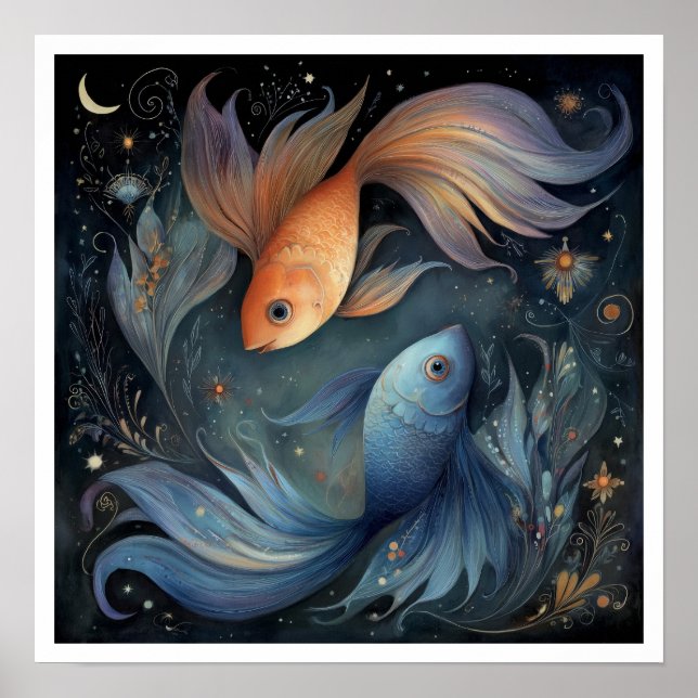 Affiche Signe astrologique Poissons Zodiaque Céleste (Devant)