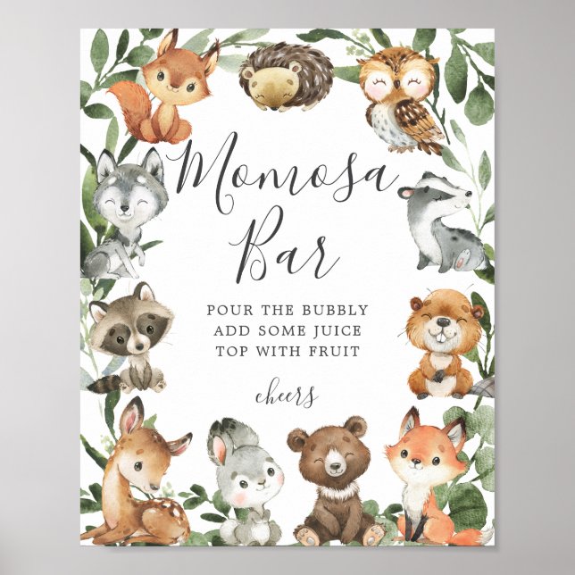 Affiche SIGNE Baby shower Animaux de forêt Mimosa Bar (Devant)
