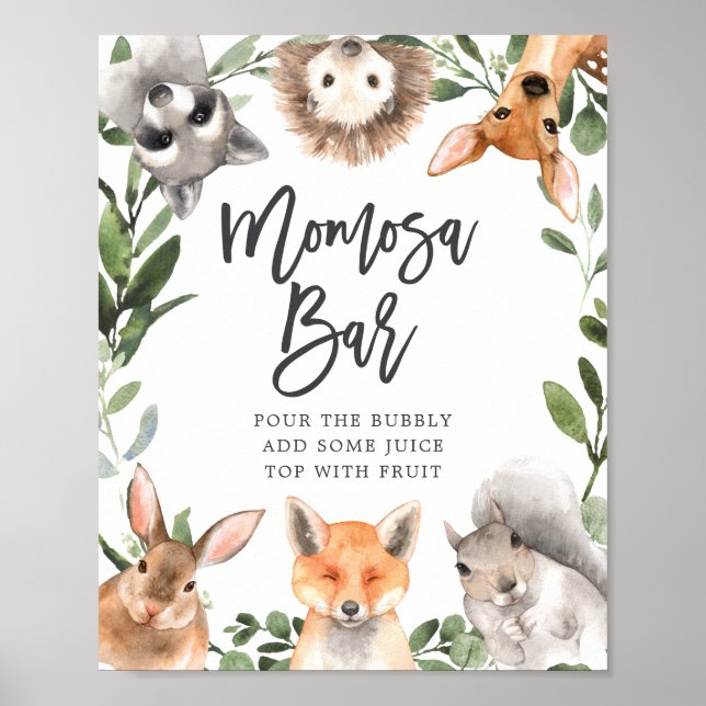 Affiche SIGNE Baby shower Animaux de forêt Mimosa Bar (Devant)