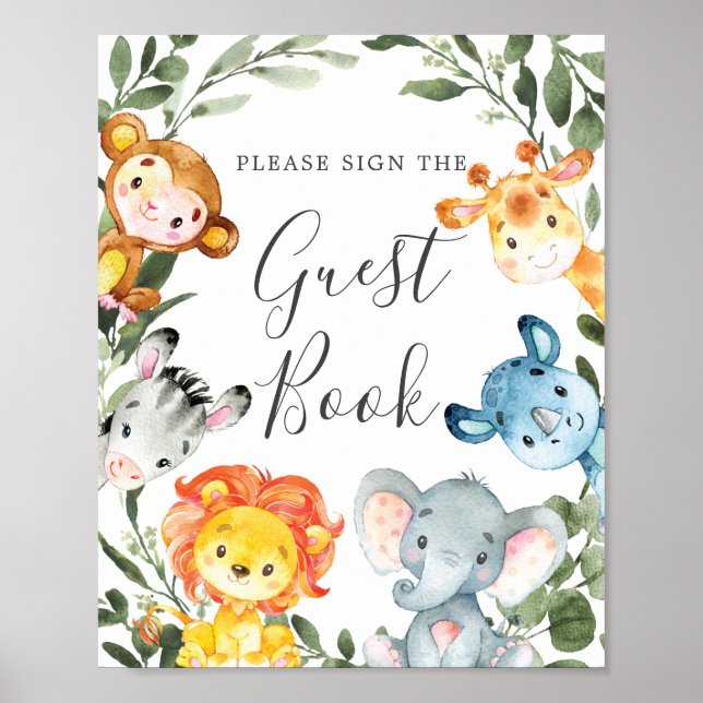 Affiche SIGNE Baby shower Animaux de Jungle (Devant)