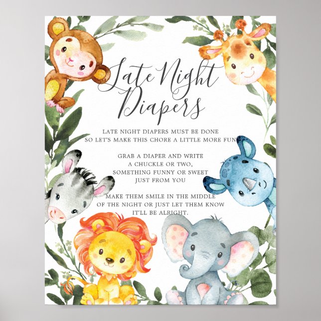 Affiche SIGNE Baby shower Animaux de la Jungle Diapeurs de (Devant)