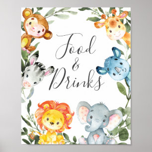 Affiche SIGNE Baby shower Animaux Jungle Aliments et boiss