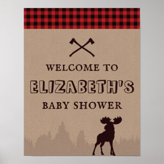 Affiche SIGNE Baby shower de bison plaqué rustique
