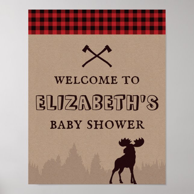 Affiche SIGNE Baby shower de bison plaqué rustique (Devant)