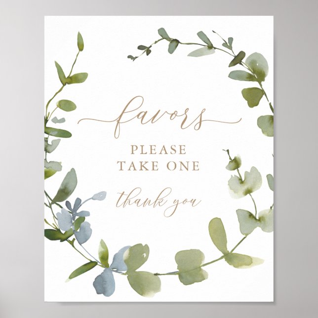 Affiche SIGNE baby shower Faveurs Eucalyptus Vert (Devant)