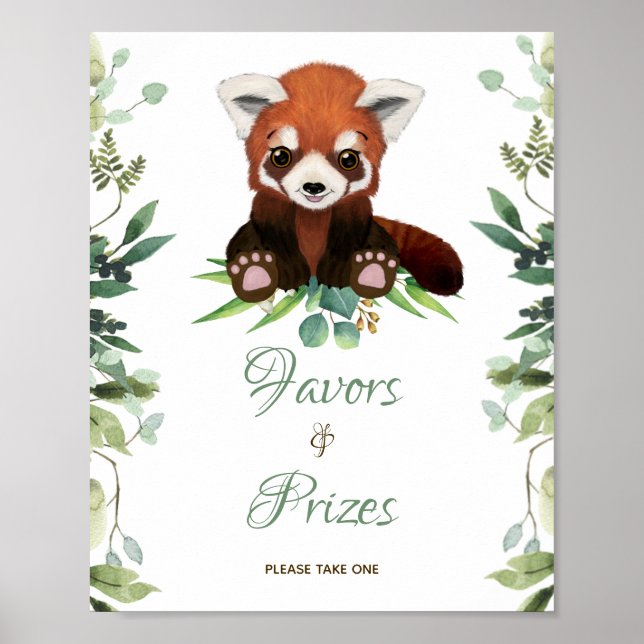 Affiche Signe baby shower Faveurs & Prix Ours Panda Rouge (Devant)
