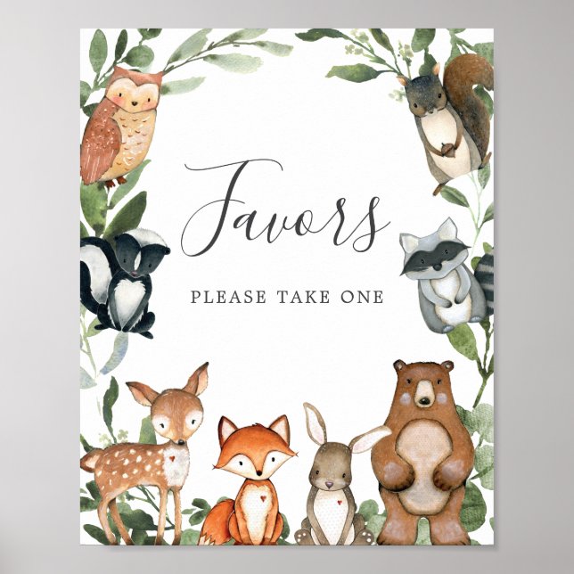 Affiche SIGNE Baby shower Favoris des animaux de bois (Devant)