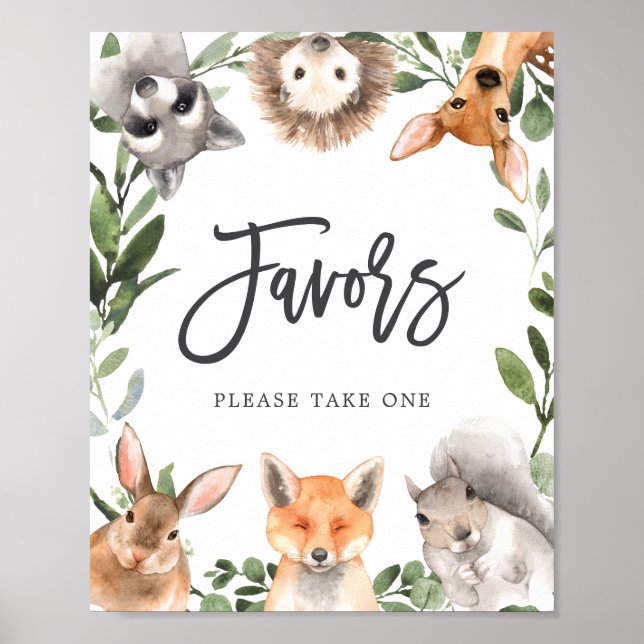 Affiche SIGNE Baby shower Favoris des animaux de bois (Devant)