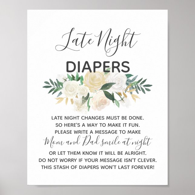 Affiche Signe baby shower Fleurs Diapeurs nocturnes (Devant)