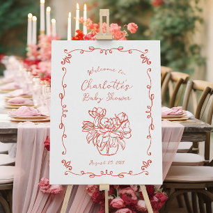 Affiche SIGNE Baby shower illustrée manuscrit en blanc