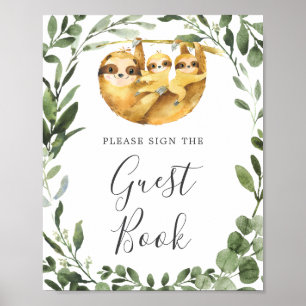 Affiche SIGNE Baby shower Jumeaux Sloth