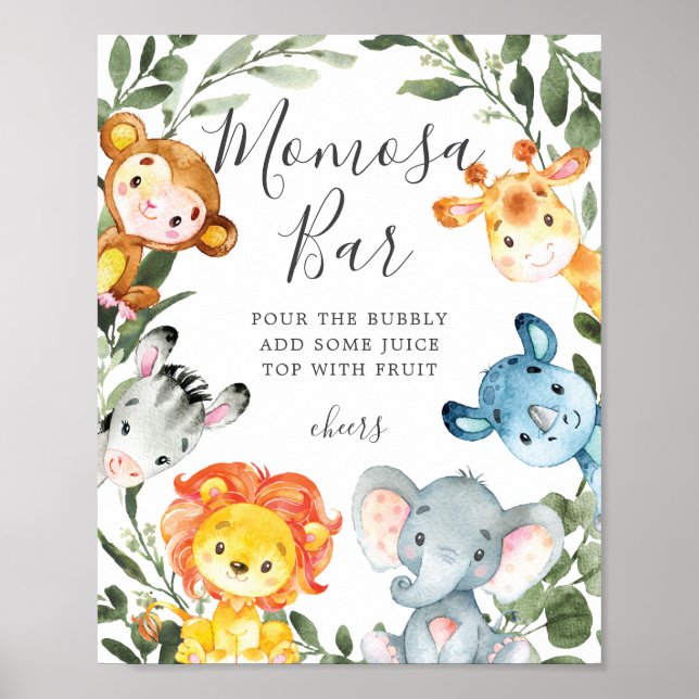 Affiche SIGNE Baby shower Jungle Animaux Mimosa Bar (Devant)