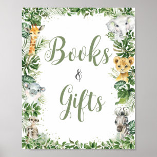 Affiche SIGNE Baby shower Jungle Vert Livres et cadeaux