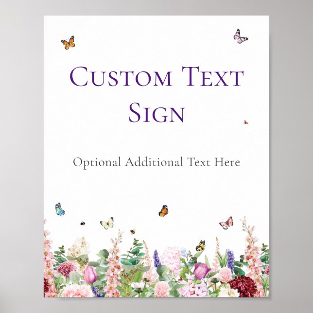 Affiche SIGNE BABY SHOWER | Papillons floraux violets rose (Devant)
