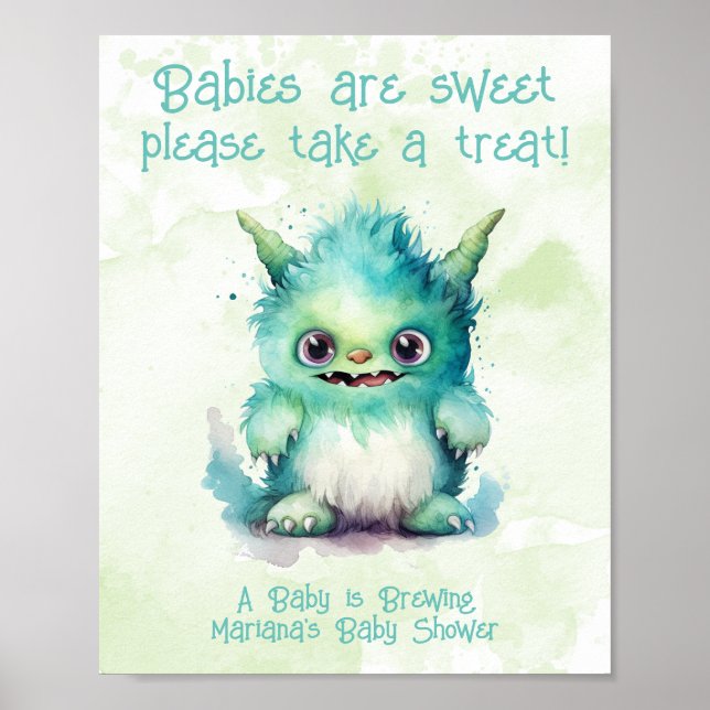 Affiche SIGNE Baby shower Petit Monstre Garçon Traitements (Devant)