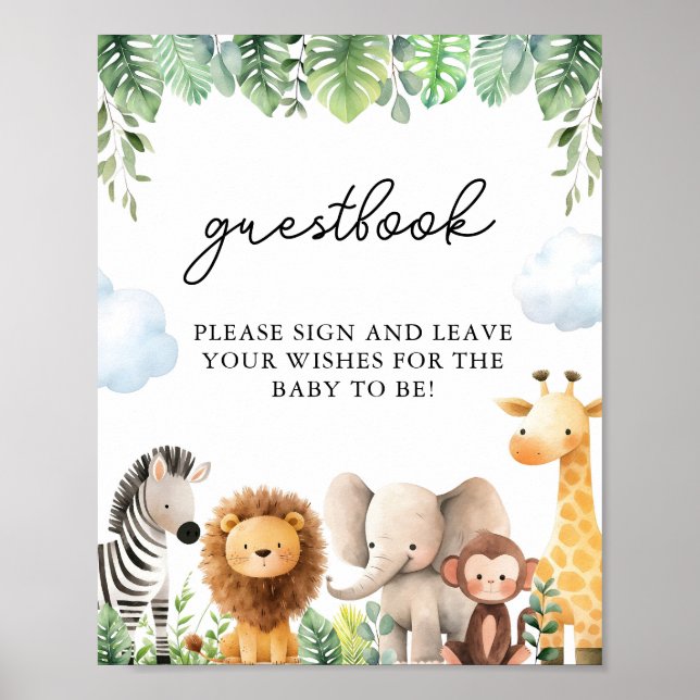 Affiche Signe Baby shower Safari Guestbook (Devant)
