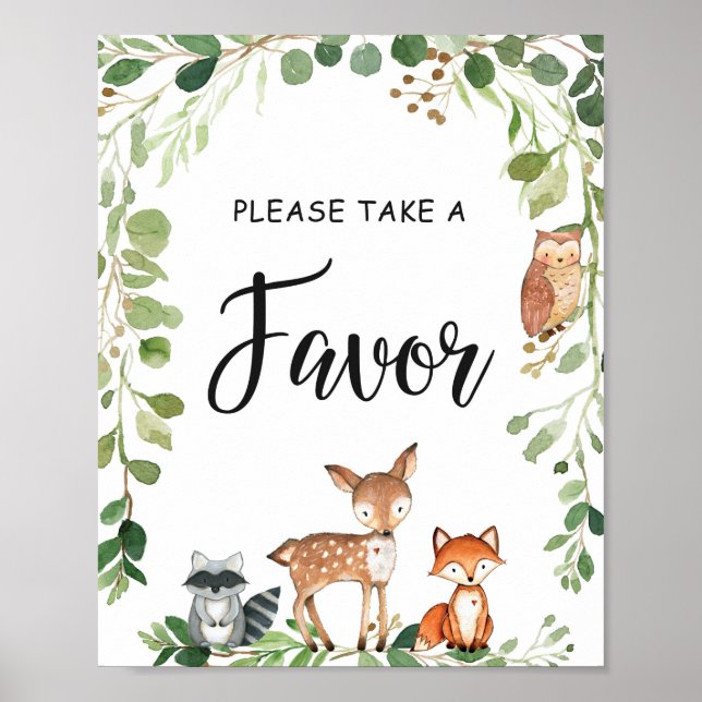 Affiche SIGNE Baby shower vert bois Favoriser (Devant)