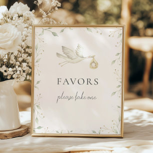 Affiche Signe Baby shower vert cigogne Faveurs