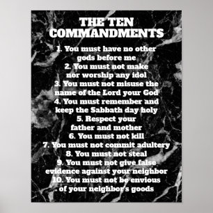 Affiche Signe biblique en marbre noir dix commandements