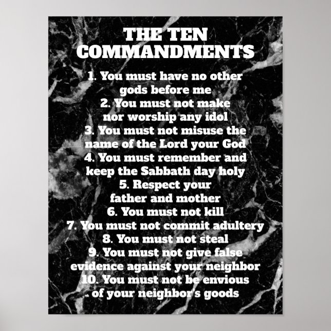 Affiche Signe biblique en marbre noir dix commandements (Devant)