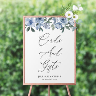 Affiche signe boho bleu floral poussiéreux Cartes et cadea