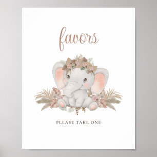 Affiche Signe Boho Floral Cute Elephant Baby shower Faveur