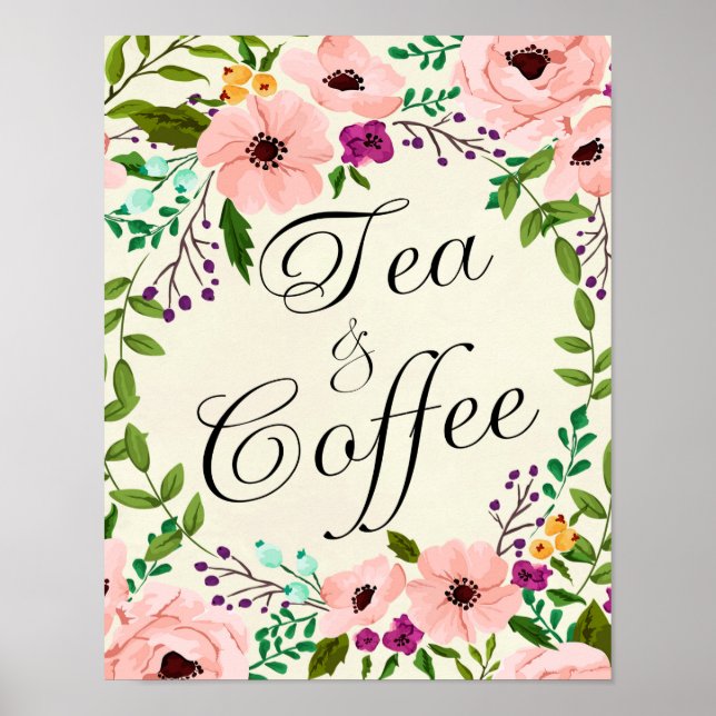 Affiche signe café ivoire fleuri mariage (Devant)