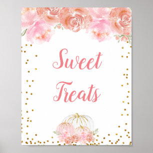 Affiche Signe citrouille d'aquarelle rose fleurie Sweet Tr
