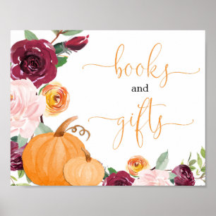 Affiche Signe citrouille de livres et cadeaux floraux d'au